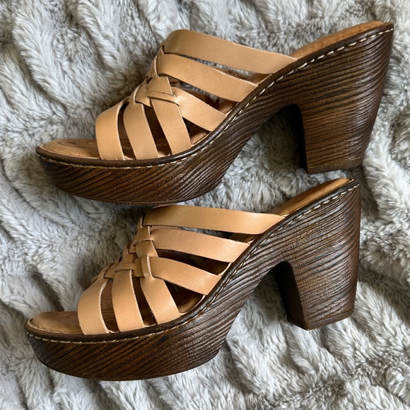 😍 Born Leather Strappy Slip On Sandal Heel, Cream Brown, Women's 9 - Picture 4 of 8